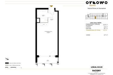Rzut - Mieszkanie na sprzedaż 1 pokój o powierzchni 31,71 m² - numer K2.22 w Orłowo Square - Apartamenty inwestycyjne