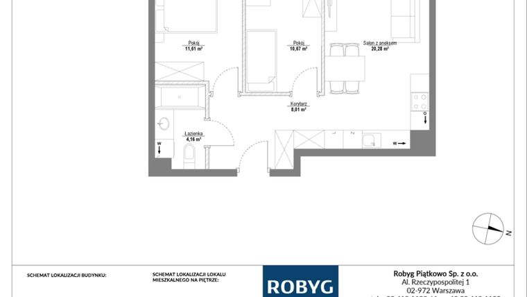 Rzut - Mieszkanie na sprzedaż 3 pokoje o powierzchni 54,73 m² - numer E.3M05 w Początek Piątkowo bud. E