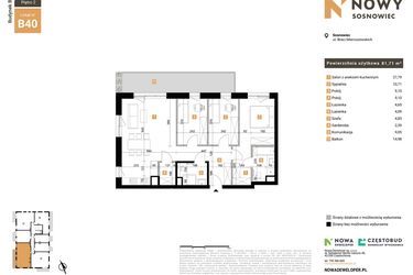 Rzut - Mieszkanie na sprzedaż 4 pokoje o powierzchni 81,71 m² - numer 40 w Nowy Sosnowiec