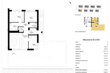 Rzut - Mieszkanie na sprzedaż 4 pokoje o powierzchni 71,23 m² - numer 12.1 w River Park