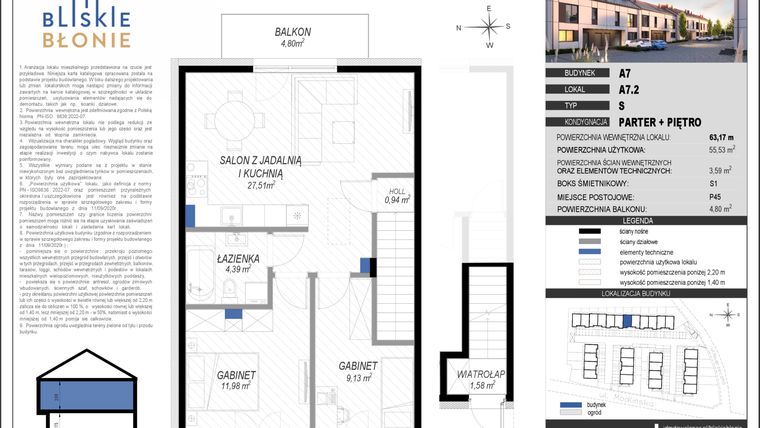 Rzut - Dom na sprzedaż 3 pokoje o powierzchni 55,53 m² - numer A7-2 w Bliskie Błonie