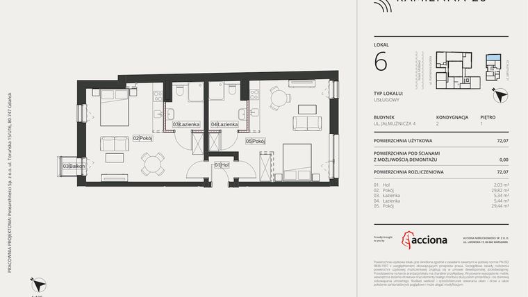 Rzut - Mieszkanie na sprzedaż 1 pokój o powierzchni 72,07 m² - numer 4.6 w Kamienna 28 - apartamenty inwestycyjne