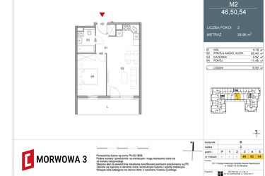 Rzut - Mieszkanie na sprzedaż 2 pokoje o powierzchni 39,96 m² - numer 50 w Morwowa 3