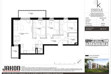 Rzut - Mieszkanie na sprzedaż 3 pokoje o powierzchni 68,72 m² - numer 34C.30 w Osiedle Konopnickiej
