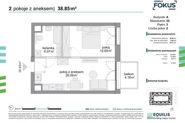 Rzut - Mieszkanie na sprzedaż 2 pokoje o powierzchni 38,85 m² - numer 35 w Osiedle Fokus Ursus