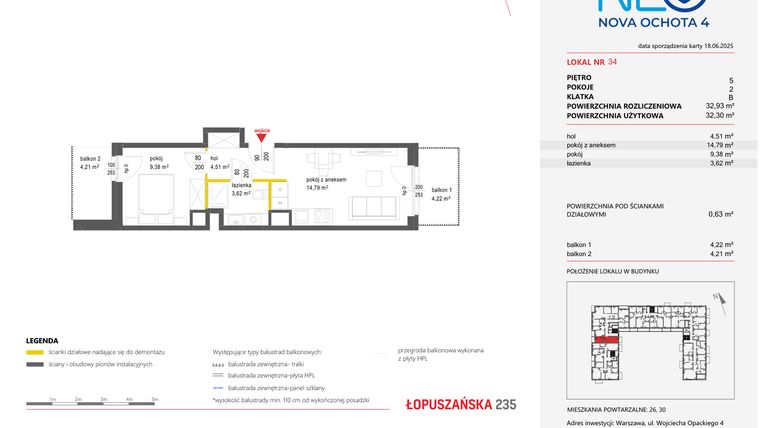 Rzut - Mieszkanie na sprzedaż 2 pokoje o powierzchni 32,93 m² - numer 34 w Neo Nova Ochota 4