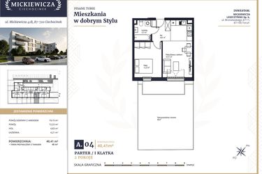 Rzut - Mieszkanie na sprzedaż 2 pokoje o powierzchni 40,41 m² - numer A4 w Mickiewicza