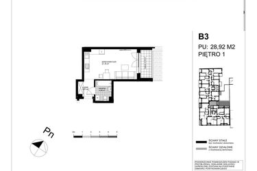 Rzut - Mieszkanie na sprzedaż 1 pokój o powierzchni 28,07 m² - numer B3 w Apartamenty Kopernika - etap II