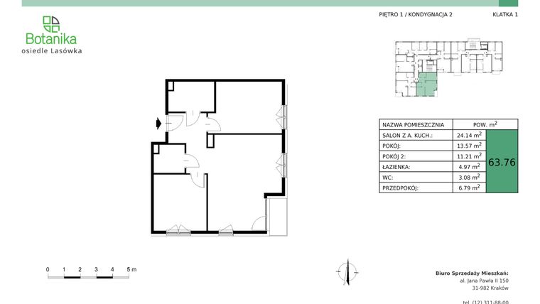 Rzut - Mieszkanie na sprzedaż 3 pokoje o powierzchni 63,93 m² - numer B.5 w Osiedle Lasówka etap II