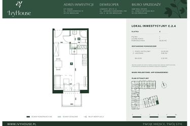 Rzut - Mieszkanie na sprzedaż 1 pokój o powierzchni 26,95 m² - numer C.2.4 w IVY HOUSE - Apartamenty inwestycyjne