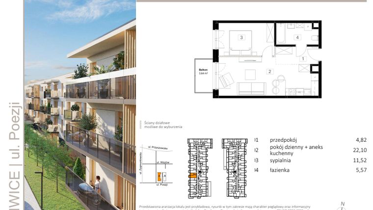 Rzut - Mieszkanie na sprzedaż 2 pokoje o powierzchni 44,01 m² - numer A.12 w Poezji