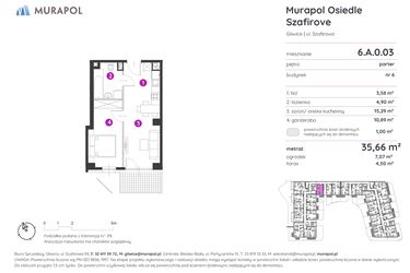 Rzut - Mieszkanie na sprzedaż 1 pokój o powierzchni 35,66 m² - numer 6.A.0.03 w Murapol Osiedle Szafirove
