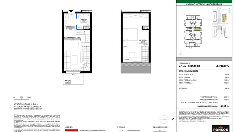Rzut - Mieszkanie na sprzedaż 2 pokoje o powierzchni 42,52 m² - numer 3A_30 w Nowa Północ etap 2