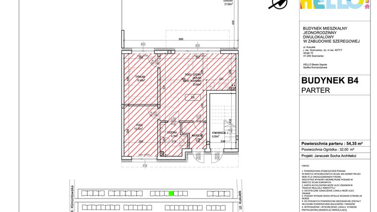 Rzut - Mieszkanie na sprzedaż 3 pokoje o powierzchni 54,35 m² - numer B4.1 w HELLO! KUKUŁKI bud. B