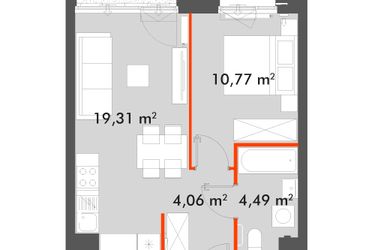 Rzut - Mieszkanie na sprzedaż 2 pokoje o powierzchni 38,63 m² - numer F1.C.01.08 w Splot Wola