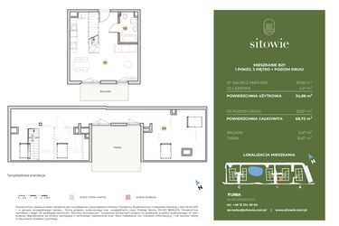 Rzut - Mieszkanie na sprzedaż 2 pokoje o powierzchni 68,73 m² - numer B27 w Sitowie