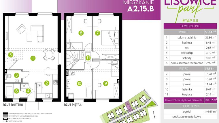Rzut - Mieszkanie na sprzedaż 4 pokoje o powierzchni 110,32 m² - numer A.2.15.B w Lisowice Park etap 2+