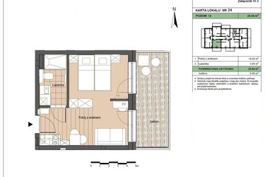 Rzut - Mieszkanie na sprzedaż 2 pokoje o powierzchni 23,54 m² - numer M24 w Stegna Forest 2