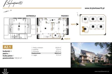 Rzut - Mieszkanie na sprzedaż 1 pokój o powierzchni 100,52 m² - numer A2.1 w Brylantowa 10