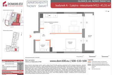 Rzut - Mieszkanie na sprzedaż 2 pokoje o powierzchni 41,31 m² - numer M12 w Apartamenty Nowy Świat