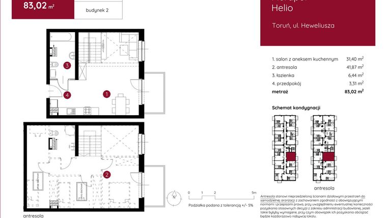 Rzut - Mieszkanie na sprzedaż 1 pokój o powierzchni 82,86 m² - numer 2.A.2.01 w Murapol Helio
