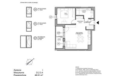 Rzut - Mieszkanie na sprzedaż 2 pokoje o powierzchni 48,51 m² - numer D.2.3.4 w Rumia Centralna