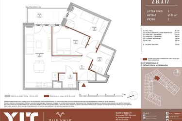 Rzut - Mieszkanie na sprzedaż 3 pokoje o powierzchni 67,39 m² - numer B.3.17 w Żurawie