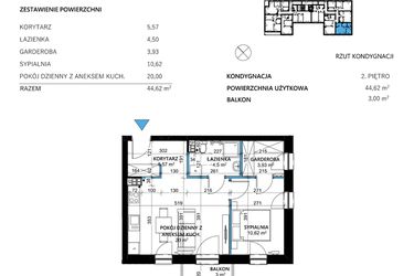 Rzut - Mieszkanie na sprzedaż 2 pokoje o powierzchni 44,62 m² - numer 16 w Comfort Corner