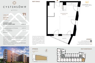 Rzut - Mieszkanie na sprzedaż 1 pokój o powierzchni 42,34 m² - numer 71 w Cystersów 19 - lokale inwestycyjne
