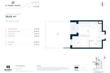 Rzut - Mieszkanie na sprzedaż 2 pokoje o powierzchni 39,6 m² - numer A0.6.6 w Cascada