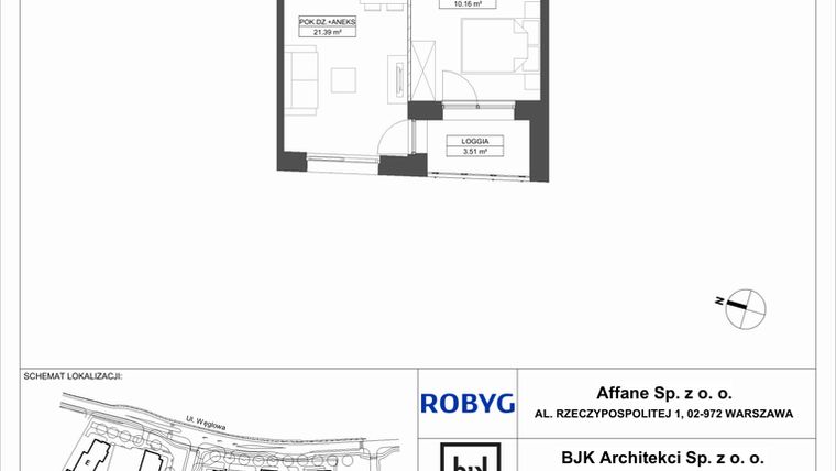 Rzut - Mieszkanie na sprzedaż 2 pokoje o powierzchni 39,84 m² - numer A.2M07 w WENDY