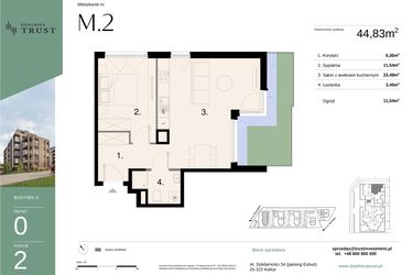 Rzut - Mieszkanie na sprzedaż 2 pokoje o powierzchni 44,83 m² - numer A - M.2 w Dzielnica Trust