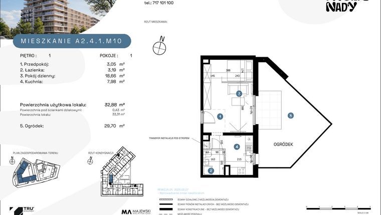 Rzut - Mieszkanie na sprzedaż 1 pokój o powierzchni 32,88 m² - numer A2.4.1.M10 w Nowe Promenady