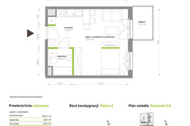 Rzut - Mieszkanie na sprzedaż 1 pokój o powierzchni 30,72 m² - numer C4.4A16 w Bemowo Vita