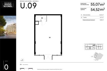 Rzut - Lokal użytkowy na sprzedaż 1 pokój o powierzchni 55,07 m² - numer U.09 w Browar HUGO SCOBEL