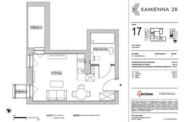 Rzut - Mieszkanie na sprzedaż 1 pokój o powierzchni 27,23 m² - numer 4.17 w Kamienna 28 - apartamenty inwestycyjne