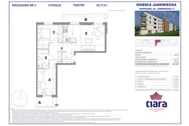 Rzut - Mieszkanie na sprzedaż 3 pokoje o powierzchni 65,71 m² - numer 3 w Osiedle Janowiecka