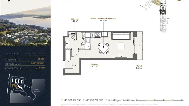Rzut - Mieszkanie na sprzedaż 1 pokój o powierzchni 27,08 m² - numer G.4 w Laguna Beskidów