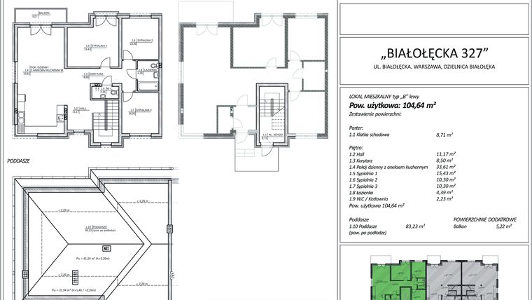 Rzut - Mieszkanie na sprzedaż 4 pokoje o powierzchni 104,64 m² - numer 6B w Białołęcka 327