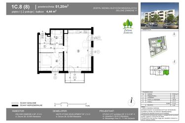 Rzut - Mieszkanie na sprzedaż 2 pokoje o powierzchni 51,2 m² - numer 1C.8 w Zielone Zamienie XI