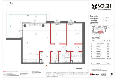 Rzut - Mieszkanie na sprzedaż 3 pokoje o powierzchni 69,87 m² - numer 11 w SO.21