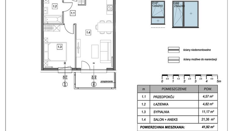 Rzut - Mieszkanie na sprzedaż 2 pokoje o powierzchni 41,92 m² - numer A.2.4 w #NaSwoim2