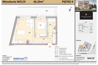 Rzut - Mieszkanie na sprzedaż 2 pokoje o powierzchni 46,33 m² - numer M21 w Przystań na Klifie