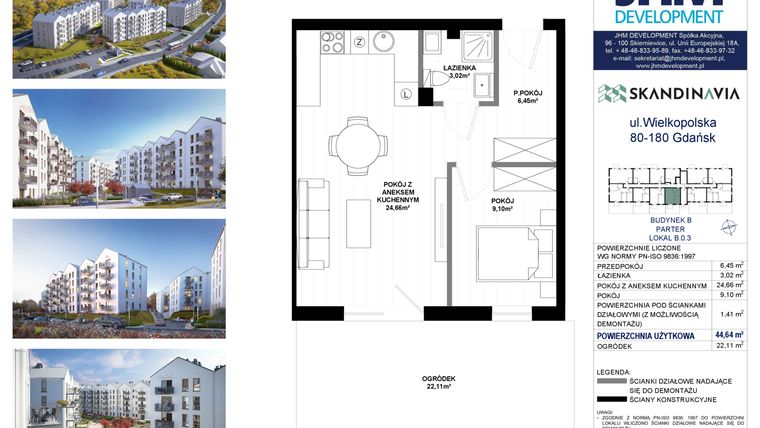 Rzut - Mieszkanie na sprzedaż 2 pokoje o powierzchni 44,64 m² - numer B.0.3 w Skandinavia