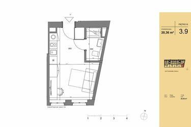 Rzut - Mieszkanie na sprzedaż 1 pokój o powierzchni 20,36 m² - numer 3.9 w Rezydencja San Petrus