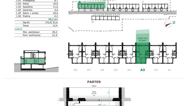 Rzut - Mieszkanie na sprzedaż 3 pokoje o powierzchni 70,7 m² - numer A.3.1. w Dębowe Zacisze