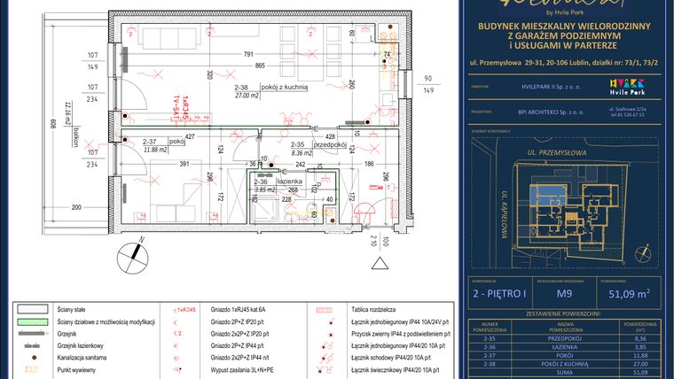 Rzut - Mieszkanie na sprzedaż 2 pokoje o powierzchni 51,09 m² - numer 9 w Revita 21 by Hvile Park