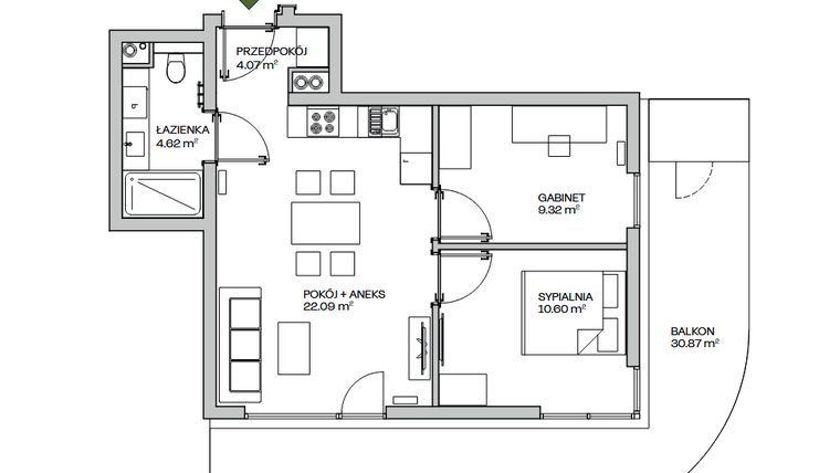 Rzut - Mieszkanie na sprzedaż 3 pokoje o powierzchni 50,7 m² - numer M12 w Zielona Marina - Apartamenty inwestycyjne