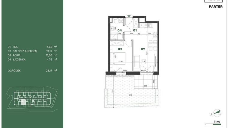 Rzut - Mieszkanie na sprzedaż 2 pokoje o powierzchni 40,17 m² - numer 2 w Przewóz Solar Garden