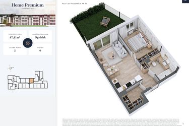 Rzut - Mieszkanie na sprzedaż 2 pokoje o powierzchni 47,41 m² - numer 50 w Apartamenty Home Premium etap 2